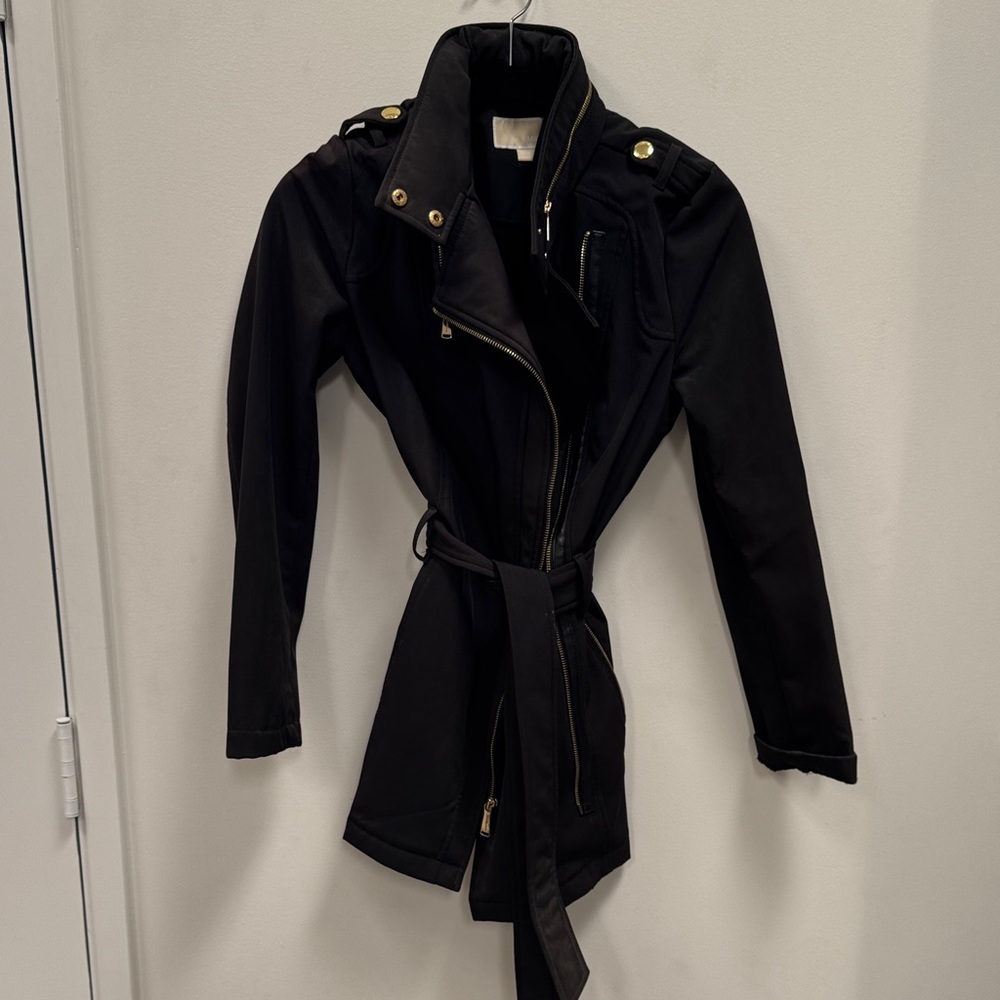 Michael Kors Black Trench Coat with Gold Accents